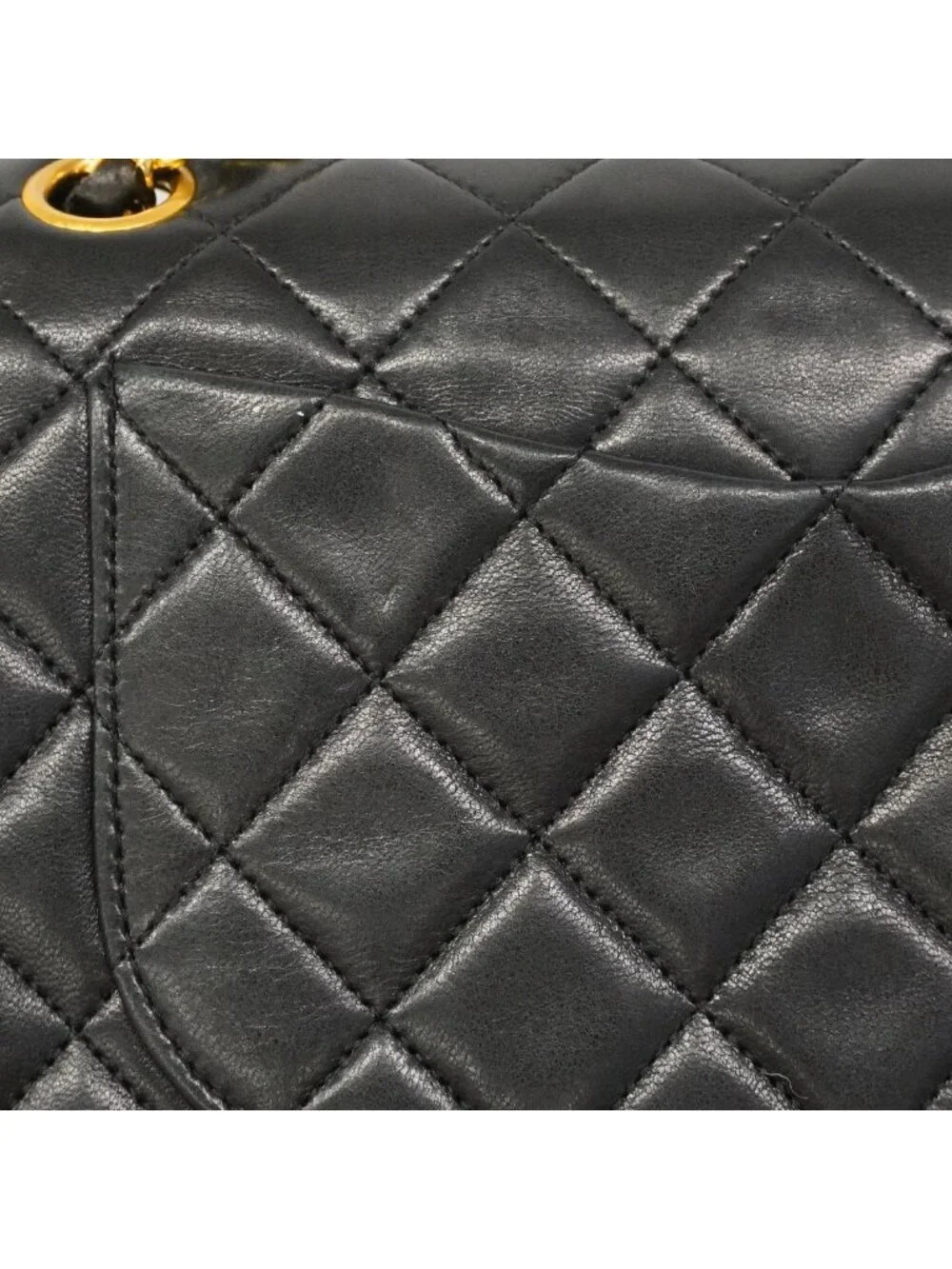 Chanel Shoulder Bag Quilted Lambskin Black Gold